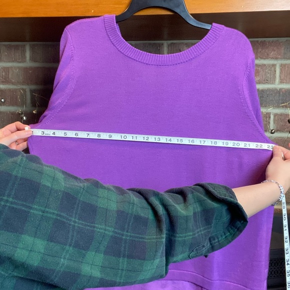 ST. JOHN Purple Knit Sweater with Silk Hem and Tie Back, Size L - Picture 12 of 14